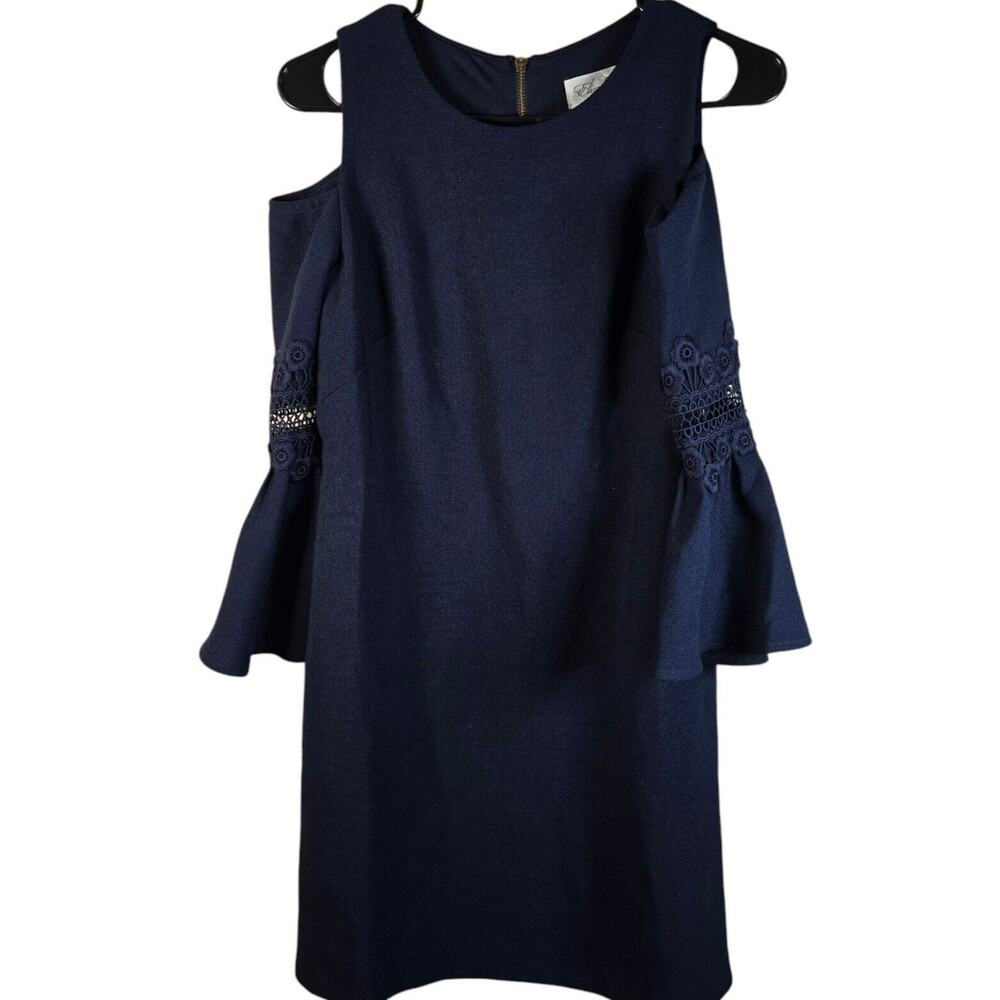 Eliza J Dress Womens 8 Petite Blue Lace Cold Shoulder Cocktail Wedding Guest - Picture 3 of 11